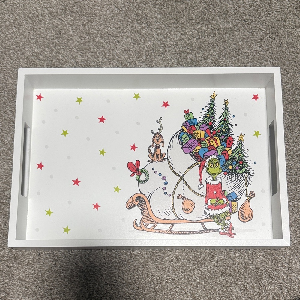 White Grinch Christmas Tray